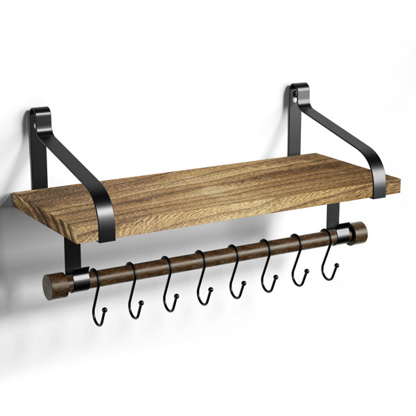 Gracie Oaks Capo Bracket Shelf with Hooks and Adjustable Shelves